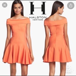 Halston Heritage Orange off shoulder dress